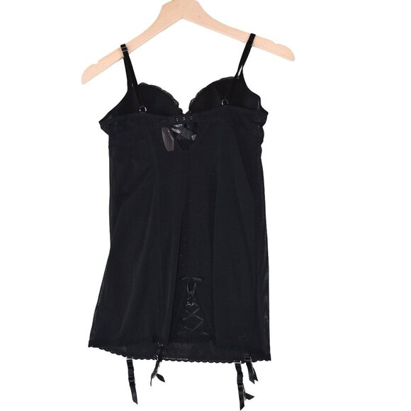 NWT Victoria Secret Black Lace Mesh Bustier Slip Size 36B Lingerie Garter Corset - Picture 2 of 9